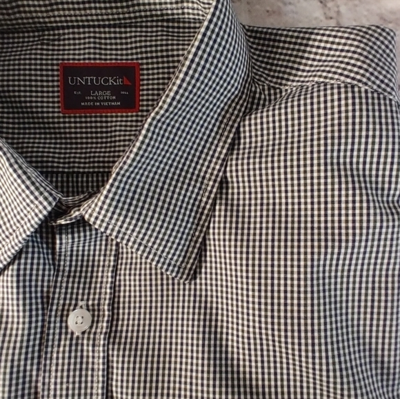 UNTUCKit Large Button down Checkered Gingham Green Blue White Button Down Shirt - Picture 3 of 16